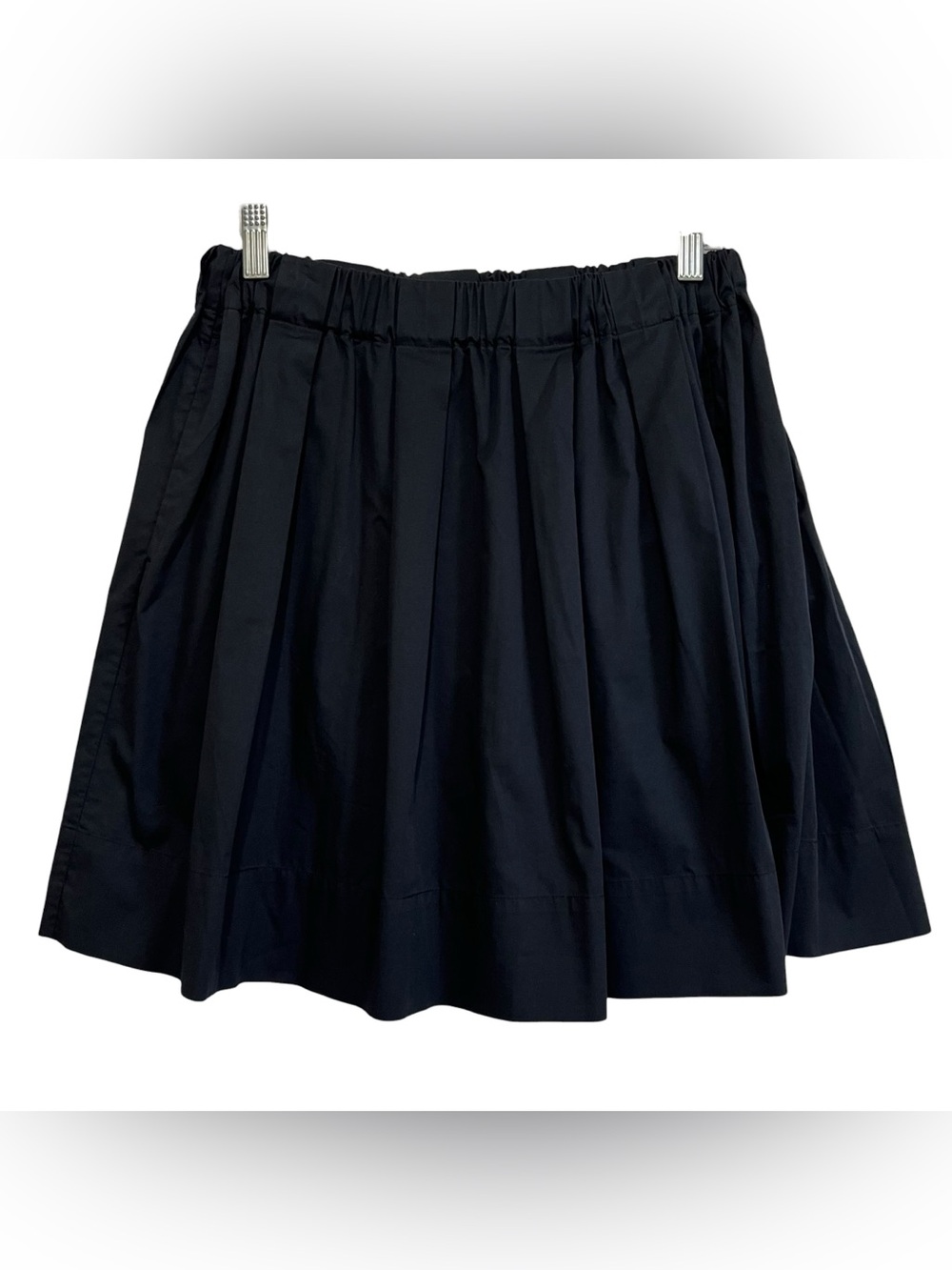 Everlane The Cotton Poplin Pleated Skirt Elastic Waist Black Size 8